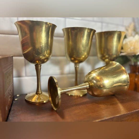 Set of 4 Vintage Brass Goblets Wine Glasses by Genin-Trudeau Made in Canada - Picture 3 of 8